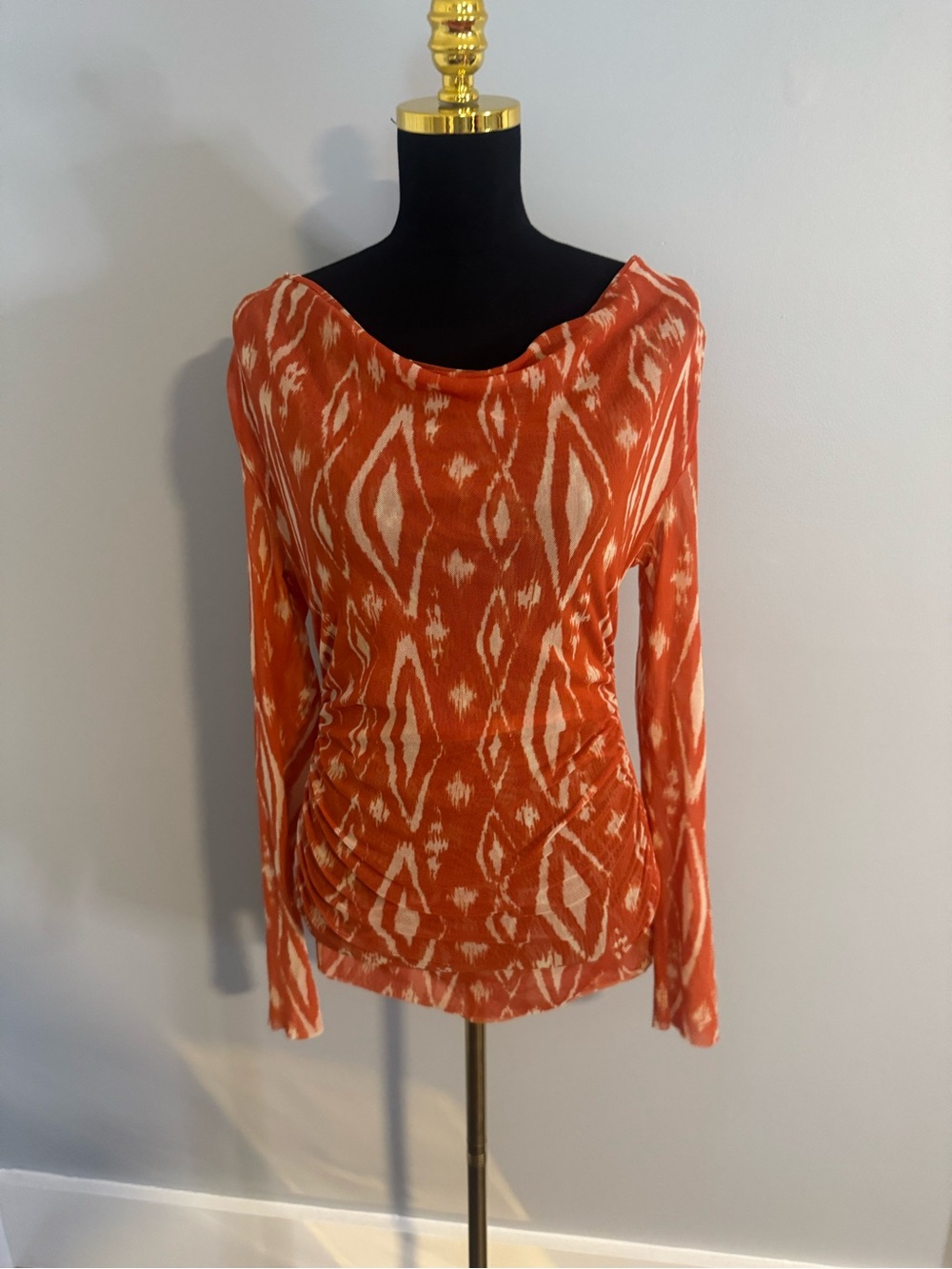 Sweet Pea by Staci Frati Cowl Neck Sheer Mesh Geometric Print Size Small